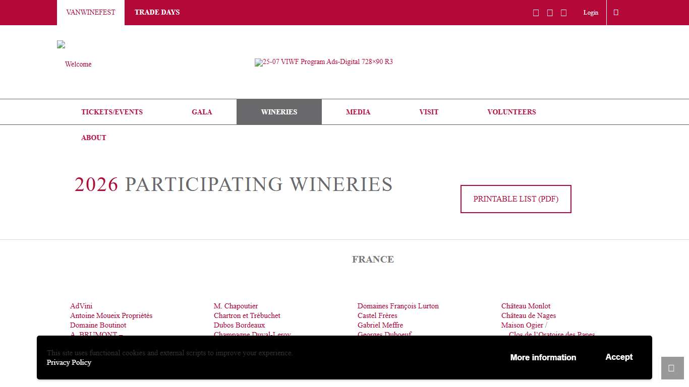 2026 Participating Wineries - Vancouver International Wine Festival